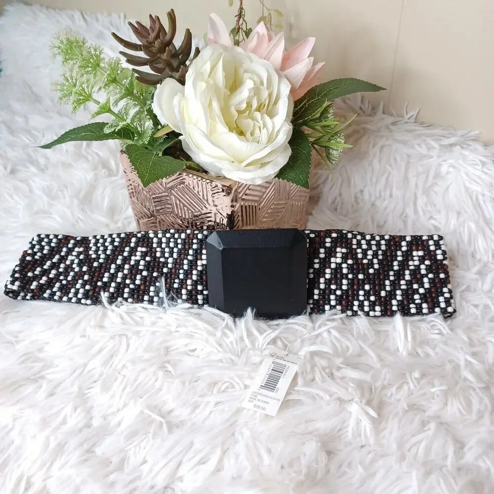 VTG Banana Republic Glass Beaded Stretch Belt bohemian, hippie-inspired design